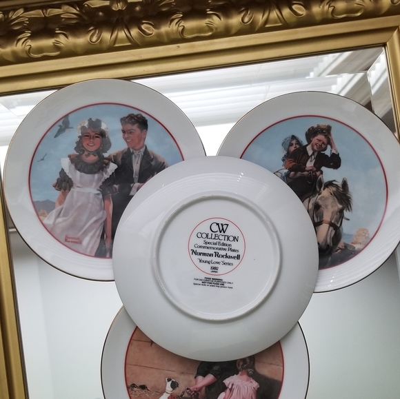 ❗Antique Norman Rockwell Plate Set of 4 with Gold Trim❗ - Picture 7 of 9